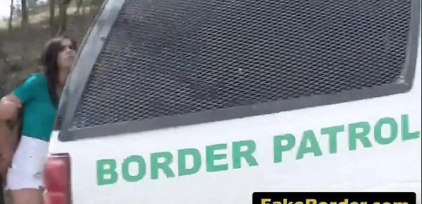  Pale hottie with round butt gets fucked in border patrol truck